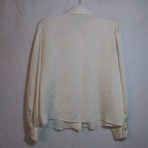 Zara Ivory Long-Sleeve Jewel Button Up Shirt Blouse Size XL - Picture 8 of 8